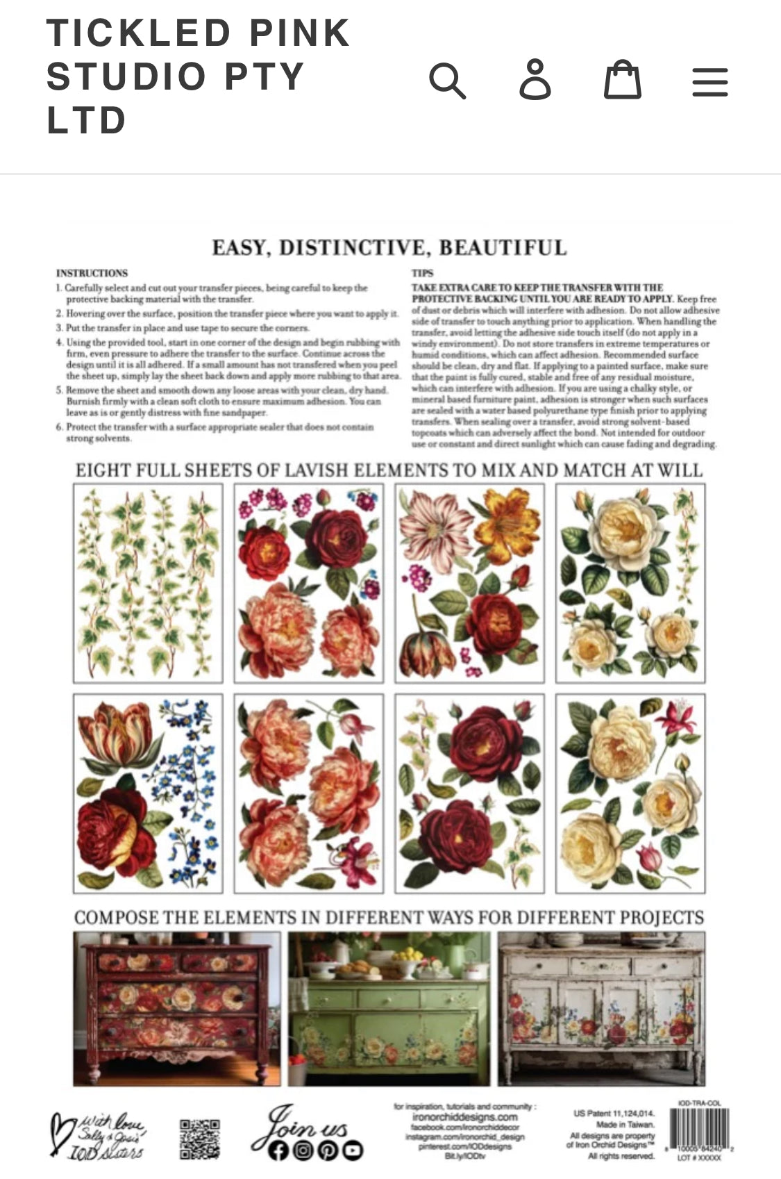 Collage De Fleurs Decor Transfer Pad | IOD