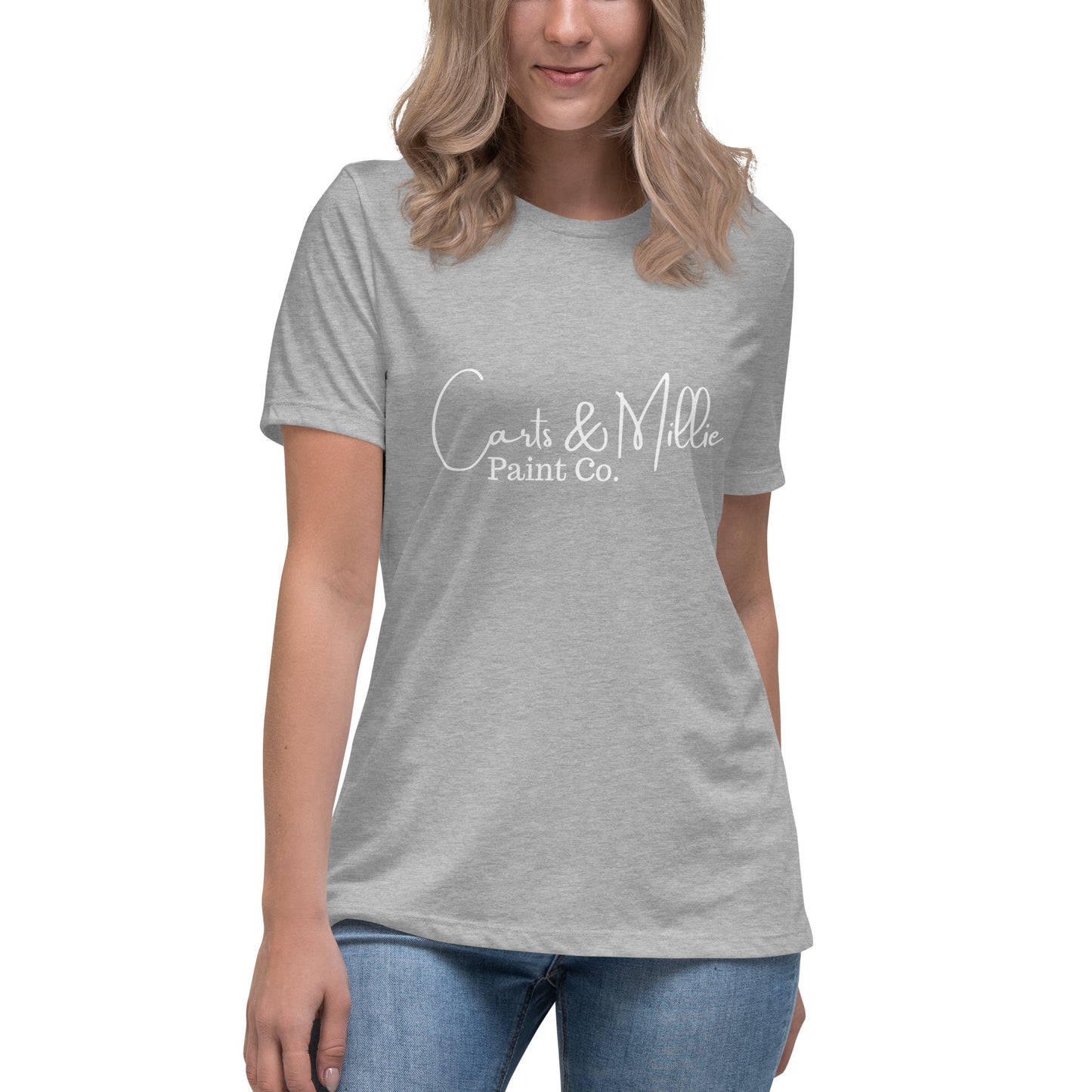 Carts & Millie Paint Co. (white script) Women's Relaxed T-Shirt