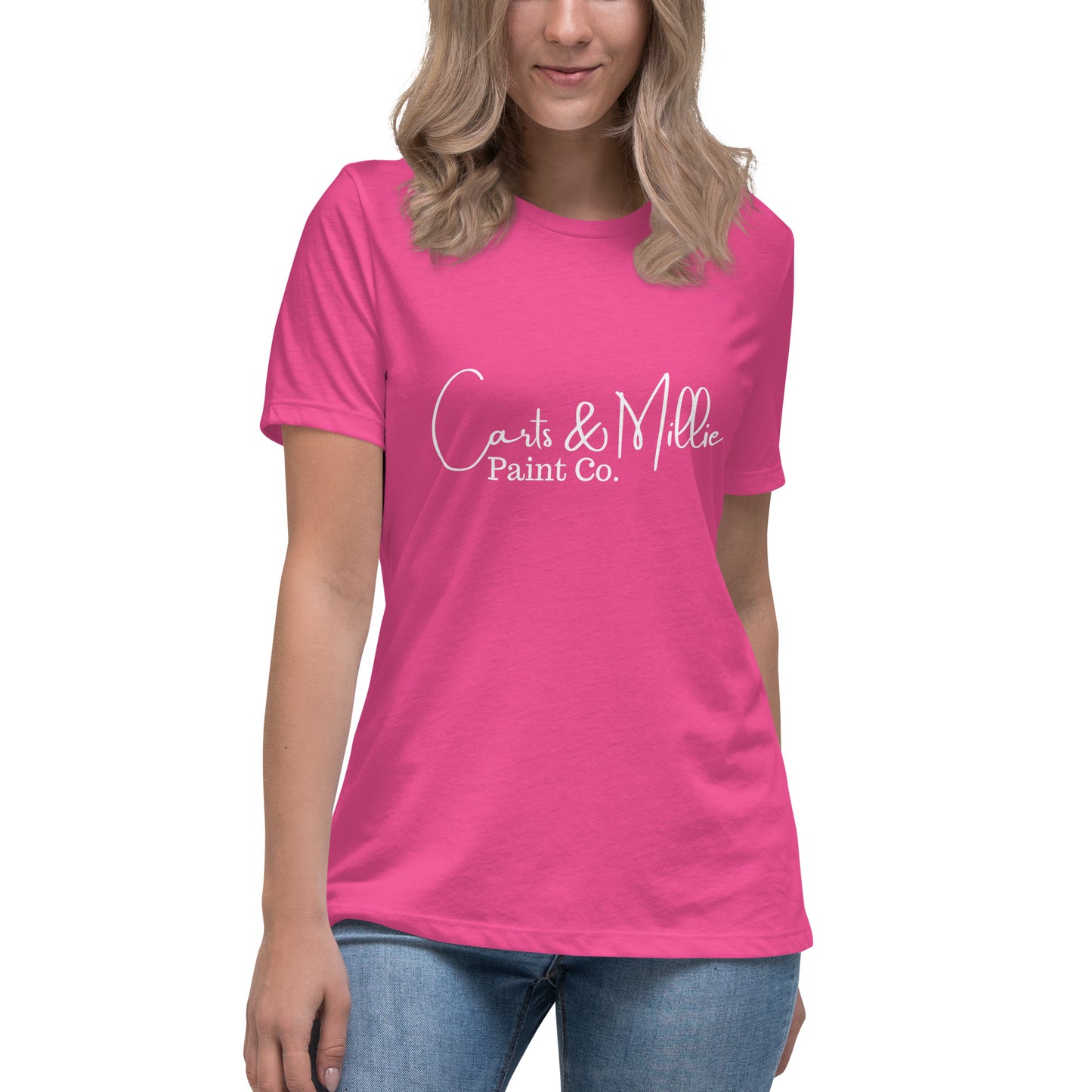 Carts & Millie Paint Co. (white script) Women's Relaxed T-Shirt