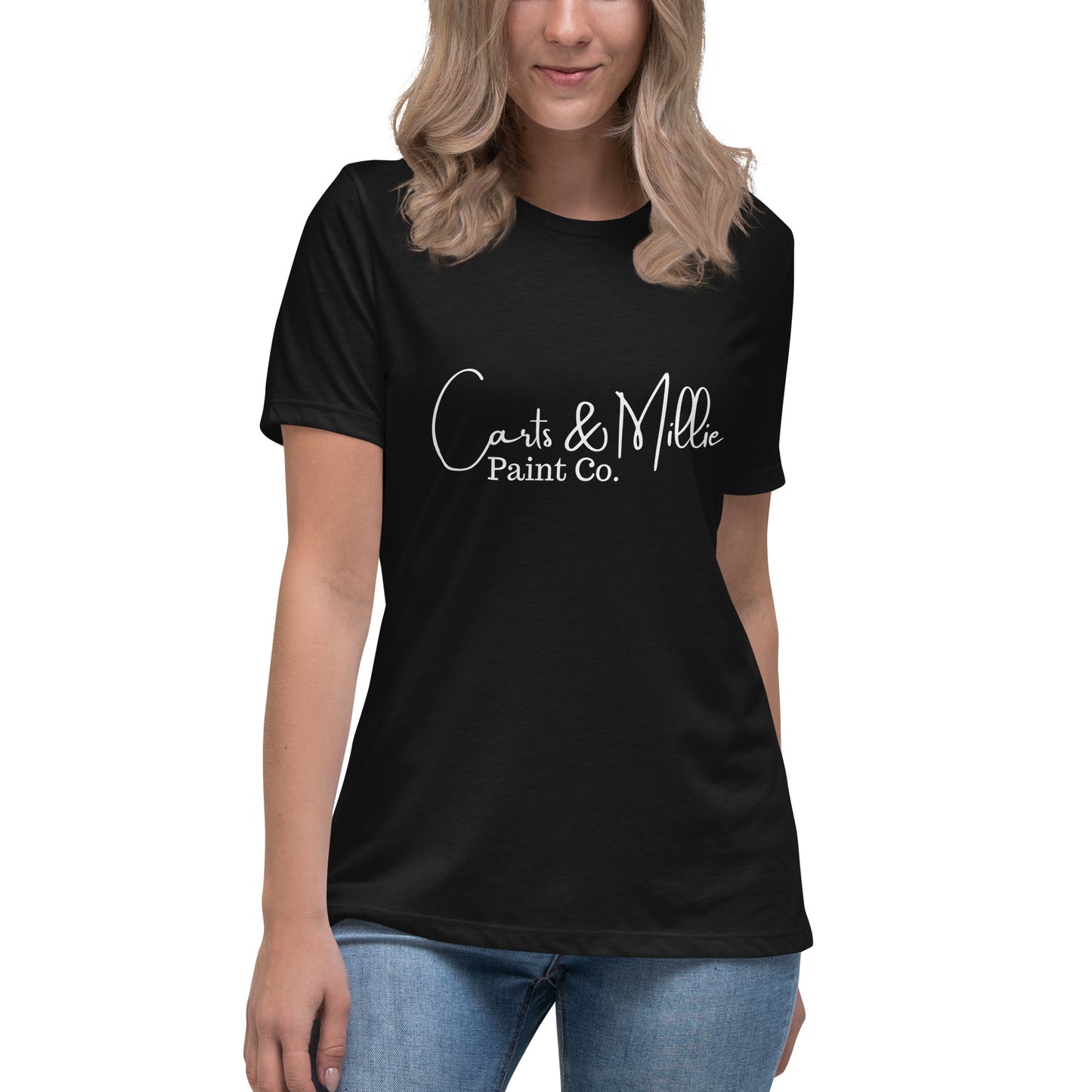 Carts & Millie Paint Co. (white script) Women's Relaxed T-Shirt