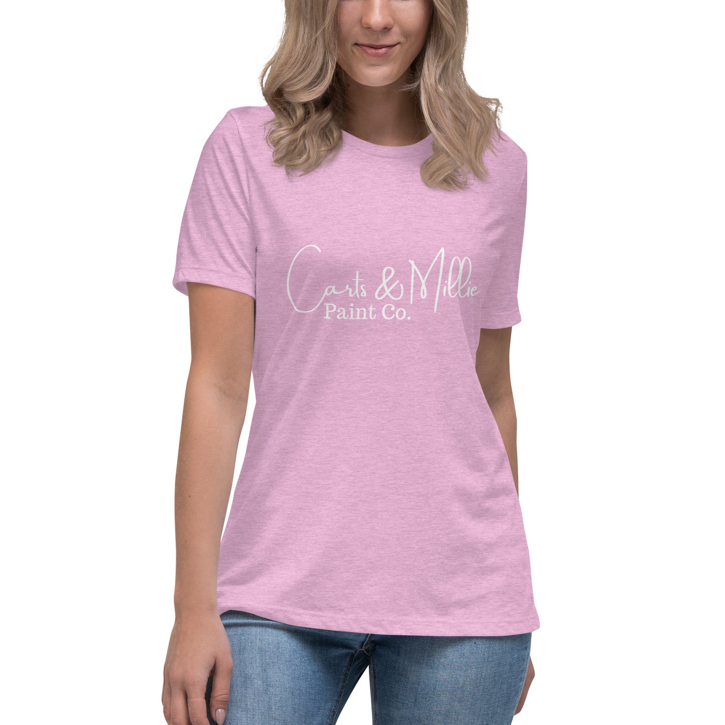 Carts & Millie Paint Co. (white script) Women's Relaxed T-Shirt