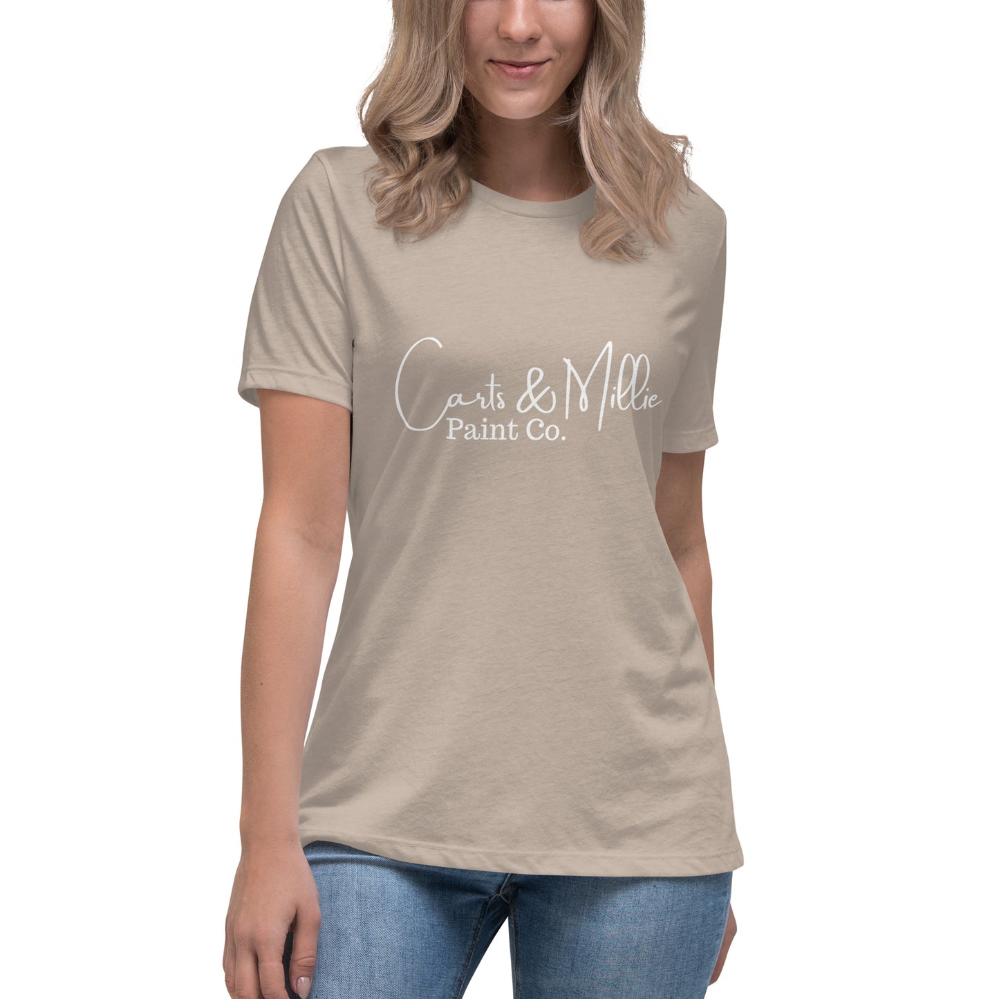 Carts & Millie Paint Co. (white script) Women's Relaxed T-Shirt