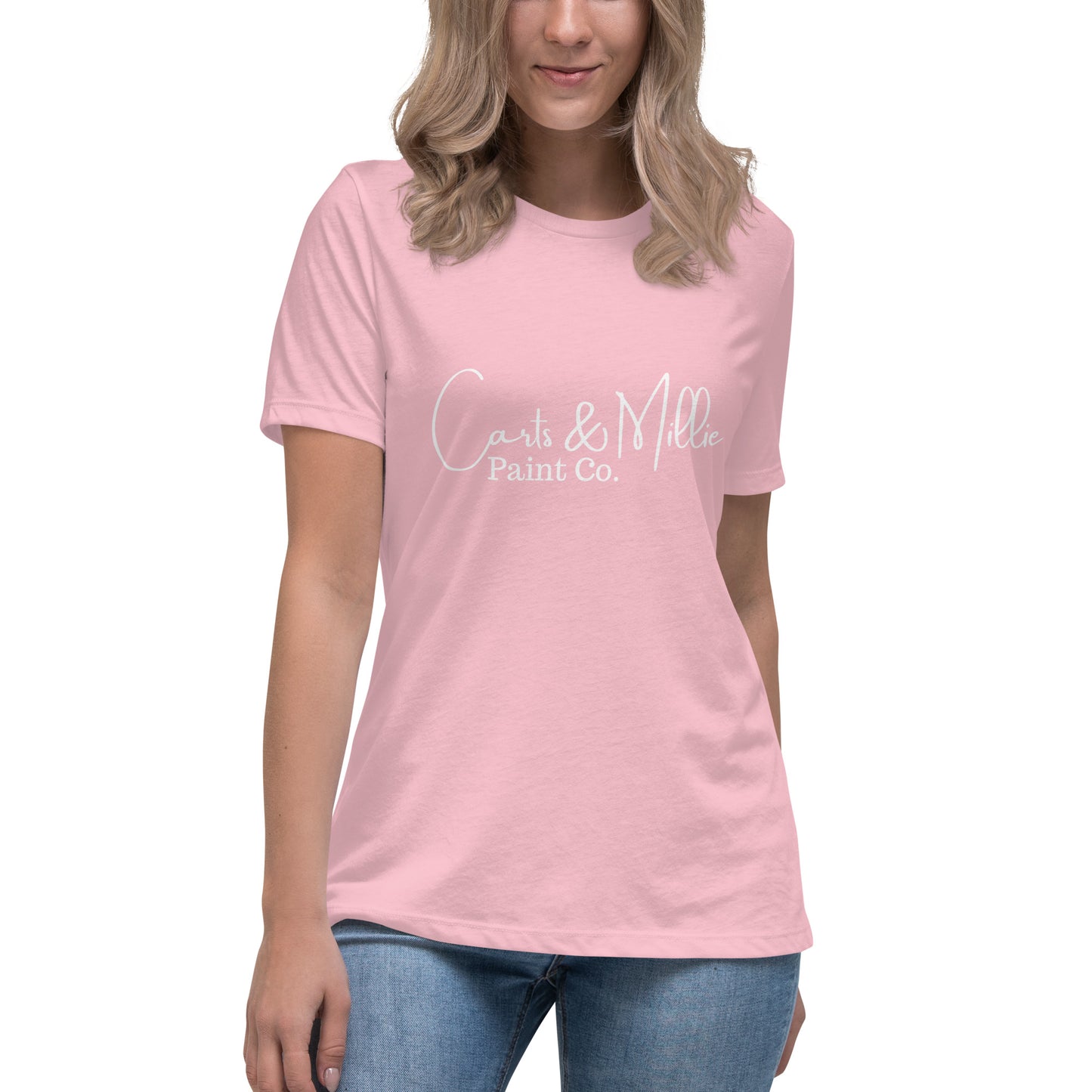 Carts & Millie Paint Co. (white script) Women's Relaxed T-Shirt