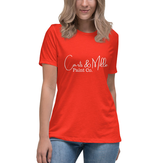 Carts & Millie Paint Co. (white script) Women's Relaxed T-Shirt